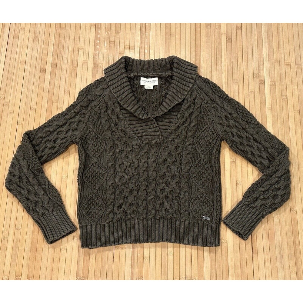 Ralph Lauren Denim & Supply Shawl Collar Cable Knit Sweater M Olive Green Cotton